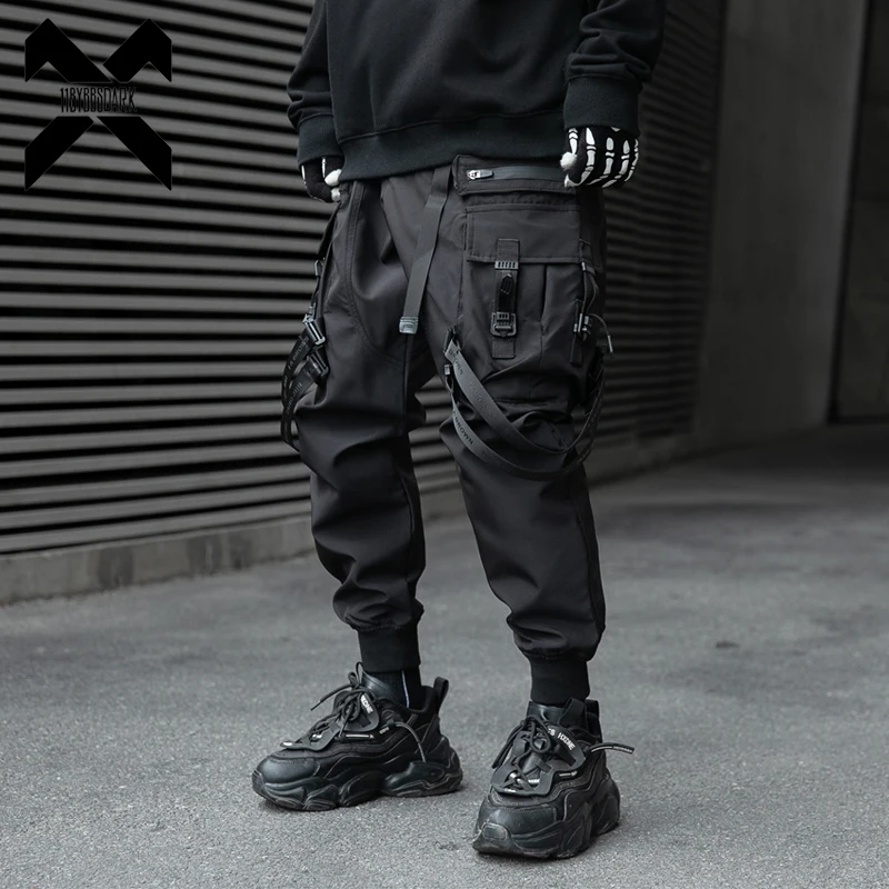 Hip Hop Tactical Cargo Pants Men Ribbons Joggers Trousers 2023 Spring Functional Elastic Waist Fahsion Streetwear Pant