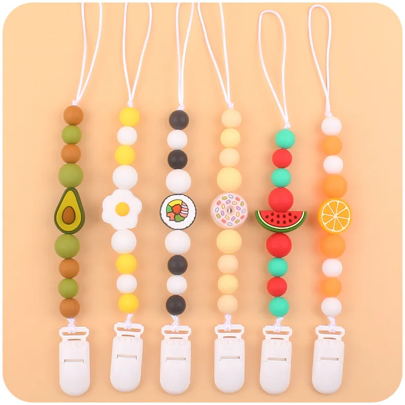 Cute Fruit Bead Pacifier Clips Chain Silicone Chain Holder Newborn Soother Chains Nipple Holder for Baby Accessories