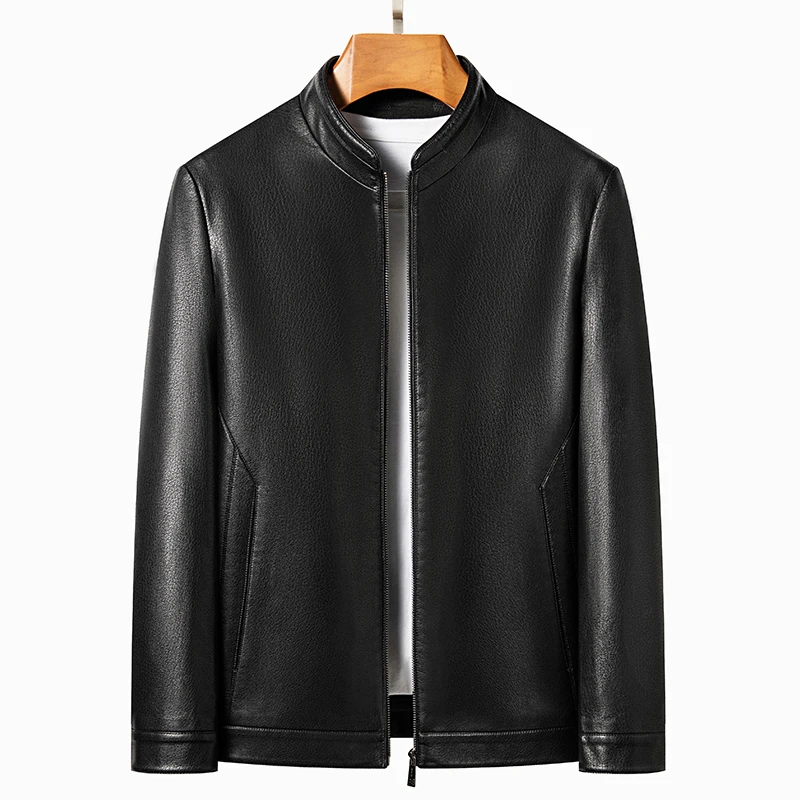 YN-2336 Spring and Autumn New Men's Natural Sheep Leather Jacket Mock Collar Youth Premium Casual Coat Motorcycle