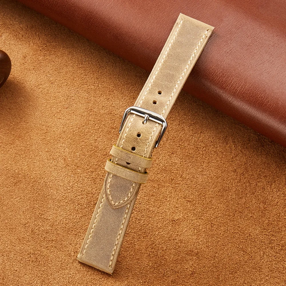 New Italian Style Genuine Leather Watch Strap Retro Oil Wax Skin Ultra-thin Quality Business Watchbands 18/19/20/21/22mm