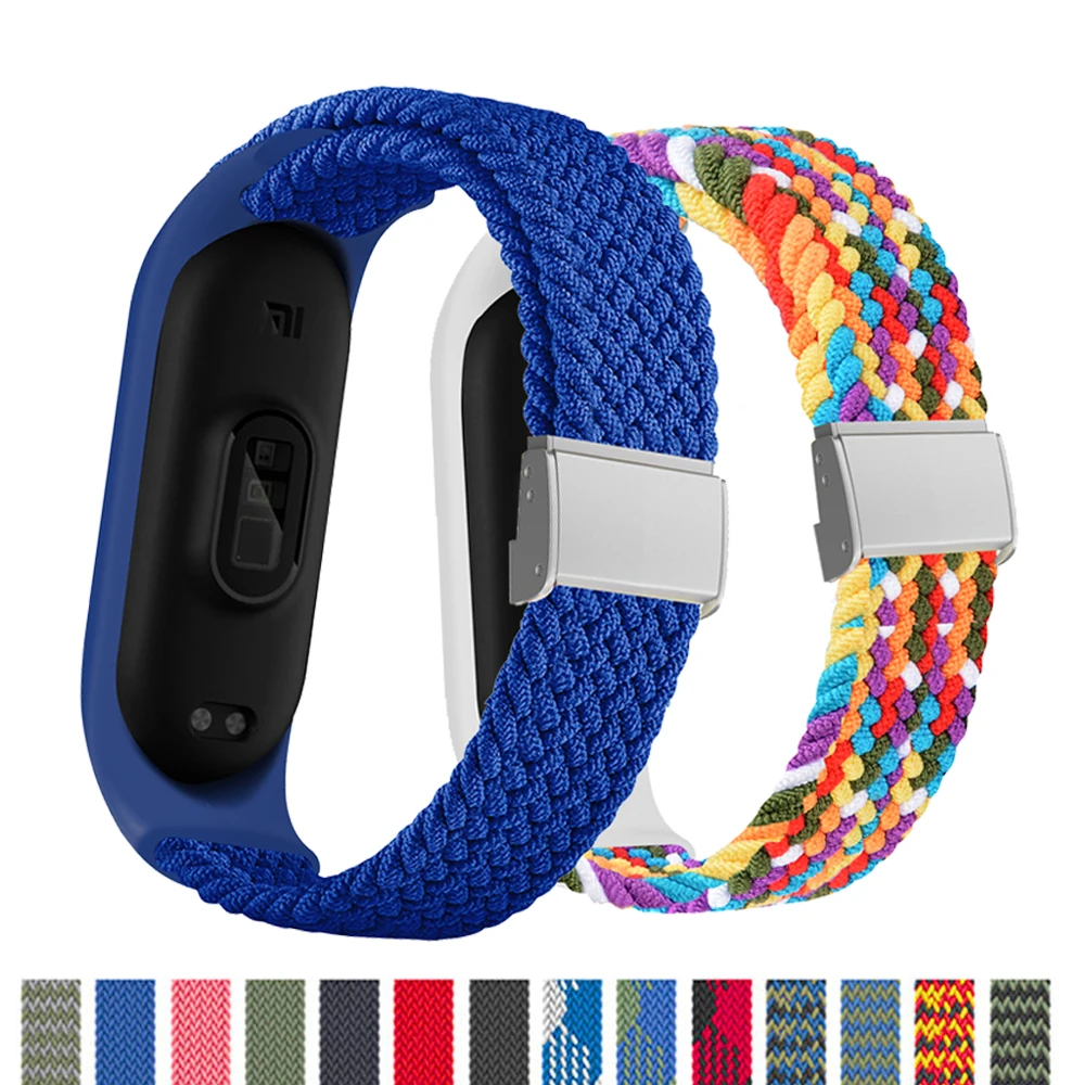 Bracelet for Mi band 7 Strap Elastic adjustable metal Nylon Braided Miband4 miband 5 correa pulseira for xiaomi Mi band 4 3 5 6