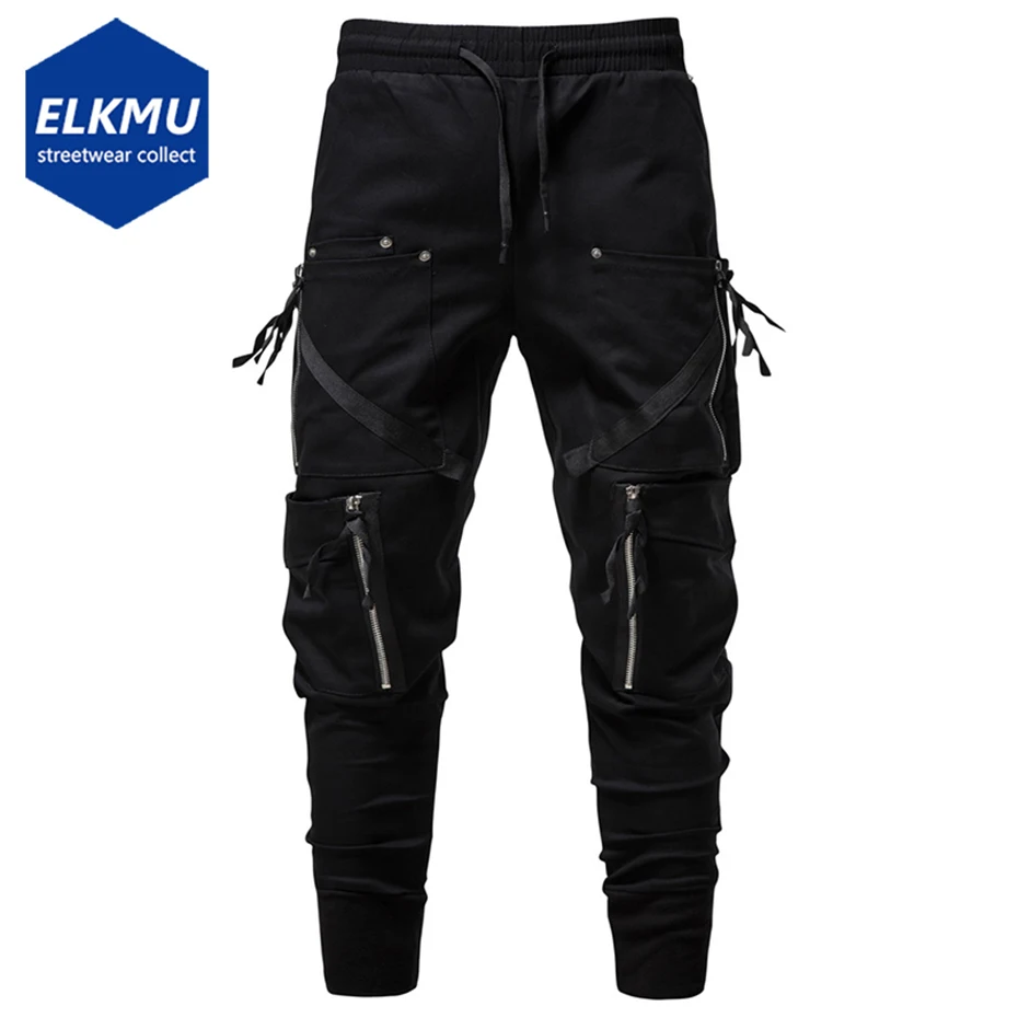 Men Y2K Cargo Pants Zipper Pocket Tactical Techwear Ninja Jogger Pants Black Fashion Streetwear Pants Punk Sweatpants Trousers