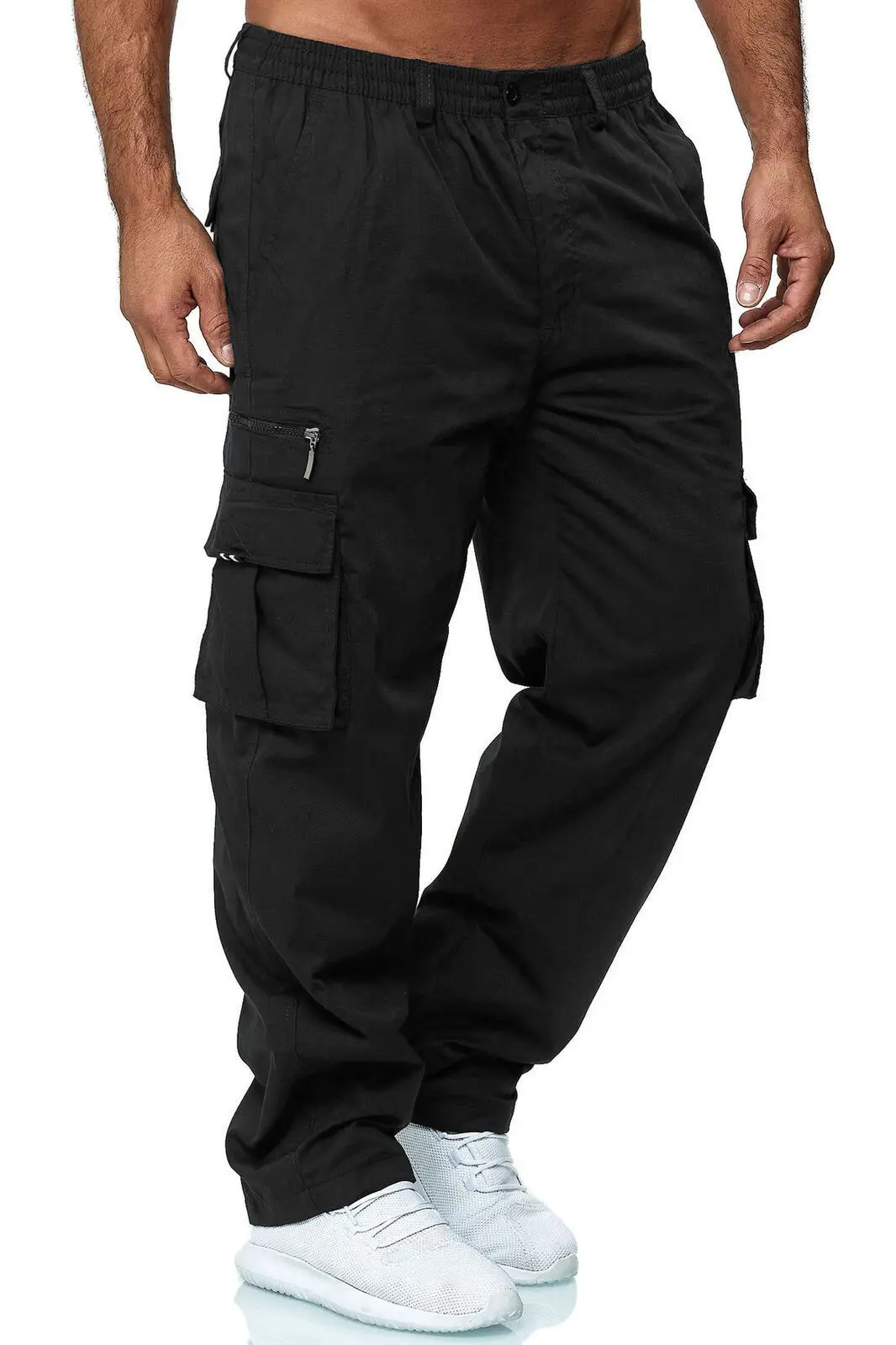 Men Cargo Pants Summer Work Trousers Stretch Waist Loose Multi Pocket Casual Trousers Pants Sports Outdoor Wearing