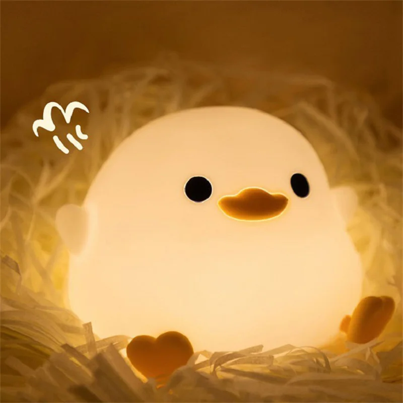 Main Cute Duck Night Lamp Cartoon Silicone Usb Rechargeable Sleeping Light Touch Sensor Timing Bedroom Mood Light Kid Gift Children image