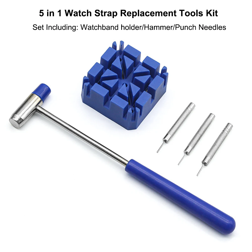 5PCS/set Watch Strap Link Remover Repair Tool Kit Watch Band Pin Punch Hammer Bracelet Holder Adjust Punching Watchmaker Tool