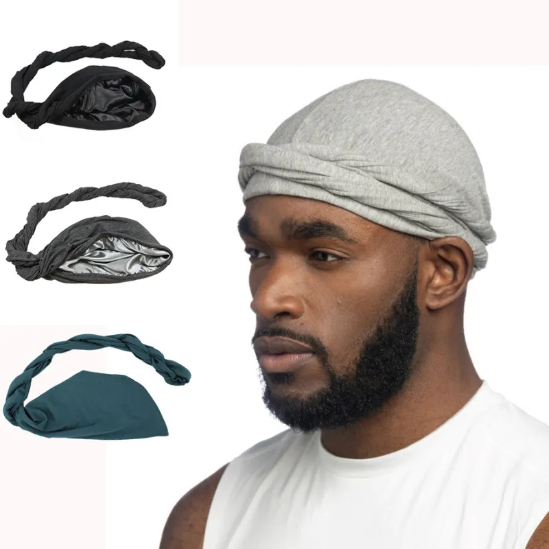 Main Nation Elastic Men's Turban Hat Satin Lining Stretchy Men Bandana Indian Cap Fashion Male Hip Hop Caps Headband Biker Headwrap image