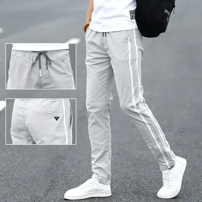 Trend Long Off White Casual Pants Man Sale Slim Fit Fashion Trousers for Men New In Baggy Streetwear Stylish Cotton Wide Pocket