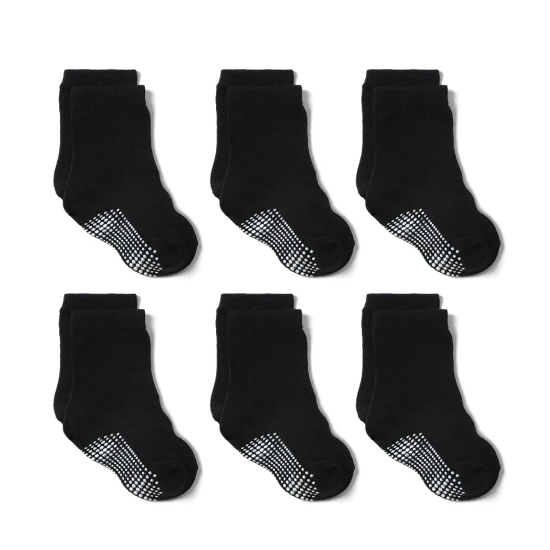 6 Pairs Baby Non Slip Sock Boys Girls Anti Skid Soles  Unisex Babe Newborn Infants Toddlers Grip Crew 0 to 6M cotton Socks Kids