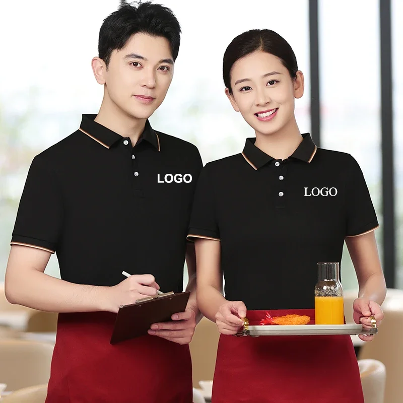 High Quality Professional Coffee Server Shirt for Women Man Summer Short Sleeve Polo Shirts Waiter Uniforms Original Design Logo