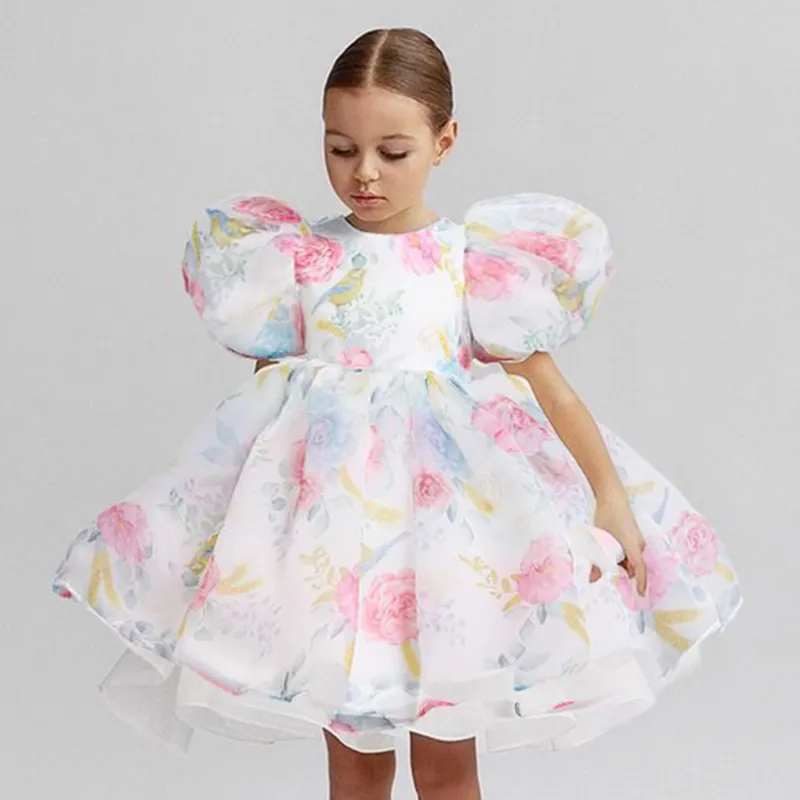 Child Evening Flower Pageant Vestidos Girls Princess Dress Lace Tulle Wedding Party Formal Bridesmaid Tutu Fluffy Prom Gown