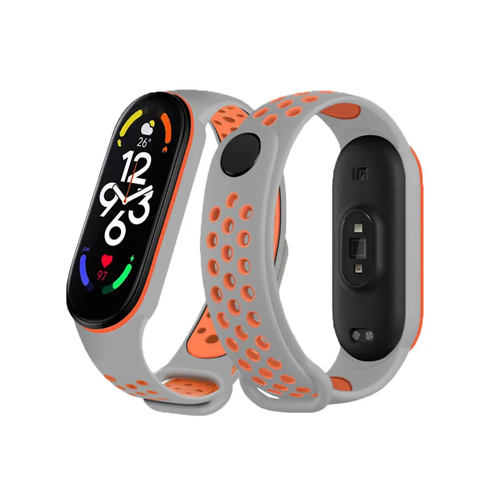 Main Sport watchband For Xiaomi Mi Band 7 6 NFC smartwatch miband7 Air-Hole Silicone Replacement bracelet on Mi band 6 5 4 3 8 strap image