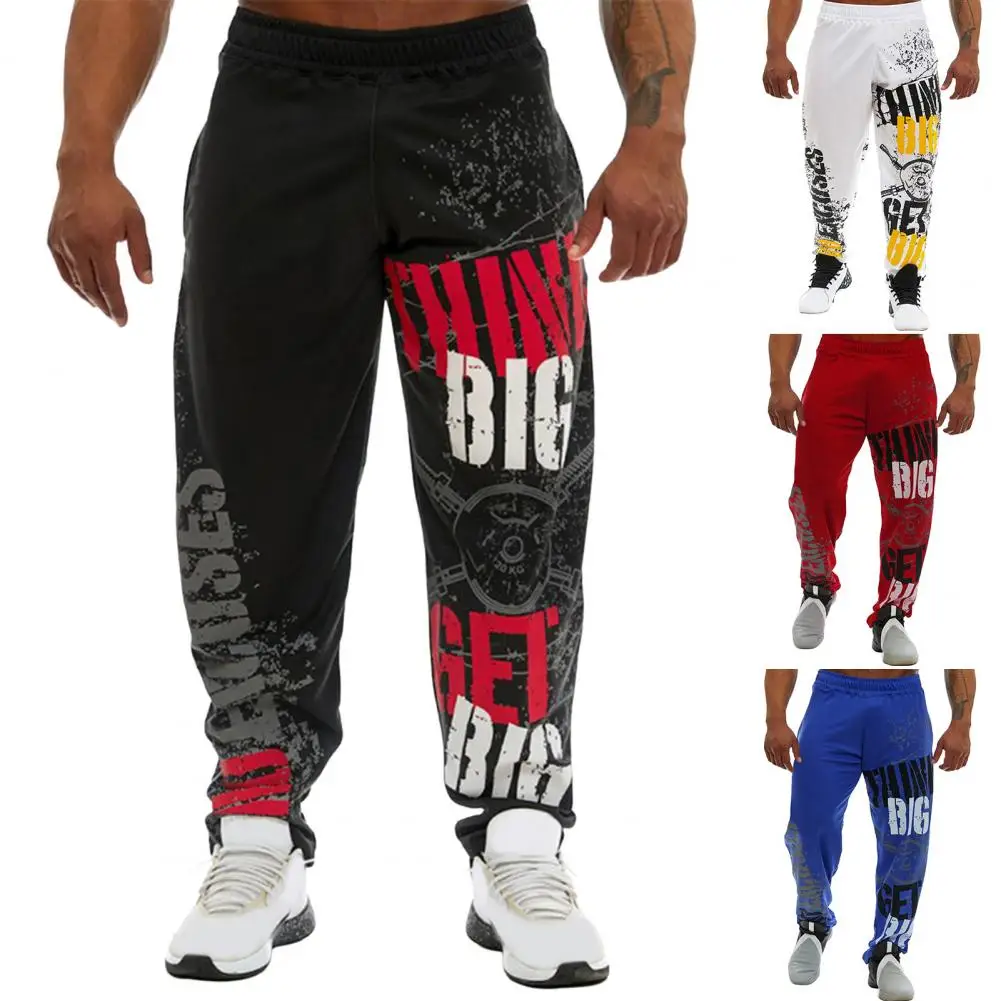 Young Style Casual Sweatpants Men Pants Loose Straight Deep Crotch Digital Printing Jogging Elastic Waist Men Trousers for Gym