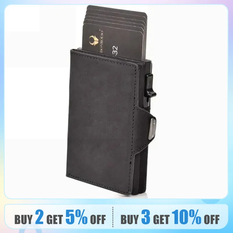 Main Men Purse Metal Leather Automatic Pop Up Box Purse Multi-card Position Large Capacity Card Clip Portable Moneyclip image