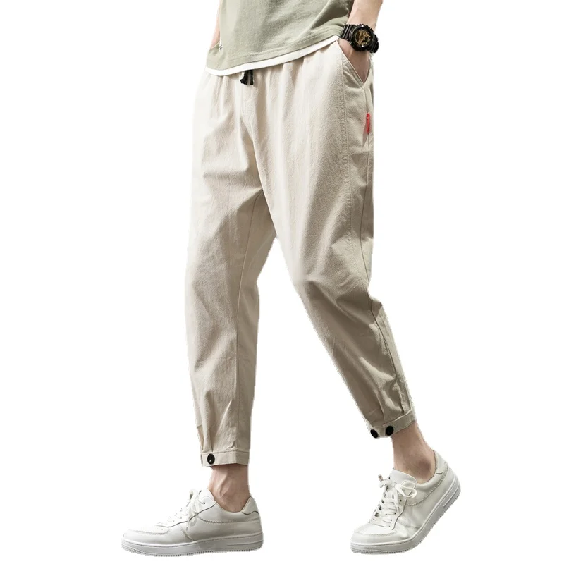 2023 Summer Men's Casual Pants Cotton Linen Fashion Trousers Solid Color Breathable Loose Shorts Straight Pants Streetwear