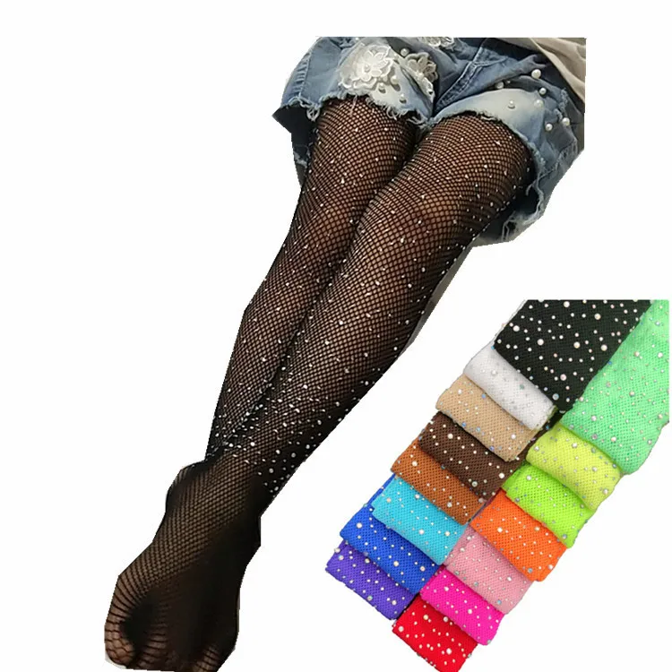 New Kid Girls Mesh Fishnet Net Pantyhose Tights Sequins Rhinestone Stockings Kids Baby Girl