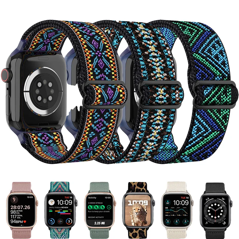 Nylon Loop Strap for Apple Watch Band 45mm 44mm 49mm 41mm 40mm 42mm Adjustable Elastic Bracelet iWatch Series Ultra 8 7 6 5 SE 4