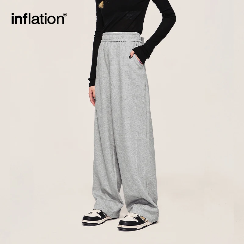 INFLATION Unisex Wide Leg Pants Men Solid Straight Leg Mopping Pants Couple Wear Casual Trousers