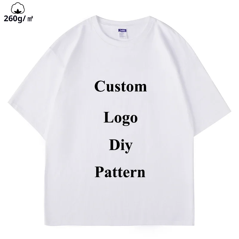 Oversized Men's T-shirt Pure Cotton 260gsm Original Diy Men Women Loose Short Sleeve Tees Anime Pattern Printing Tshirt Custom