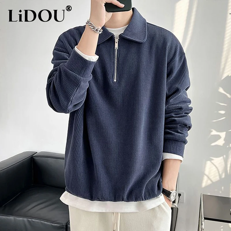 Spring Autumn Fashion Loose Solid Casual Sweatshirt Man Long Sleeve All-match Business Male Pullover Tops Streetwear Ropa Hombre