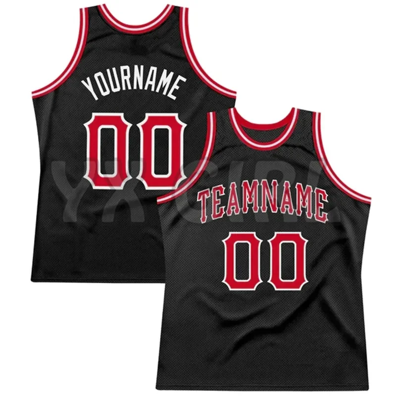 Custom Black Red-White Authentic Throwback Basketball Jersey Tank Tops for Men Jersey Personlized Sew Team Unisex Top