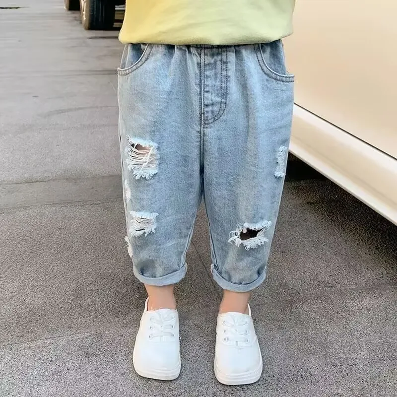 Summer Children's Ripped Jeans Pant Spring and Autumn Clothes Boys Casual Loose Pants Girls Baby Loose Trousers Thin