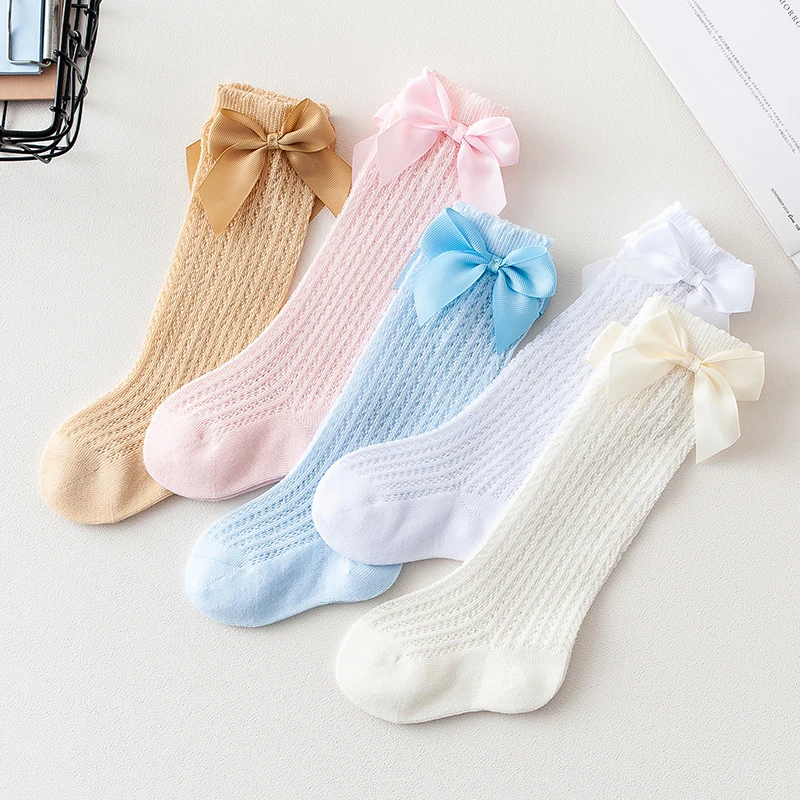 Summer Newborn Baby Socks Cute Big Bow Princess Girls Socks Children Knee High Infant Cotton Kids Socks Baby Stuff Accessories