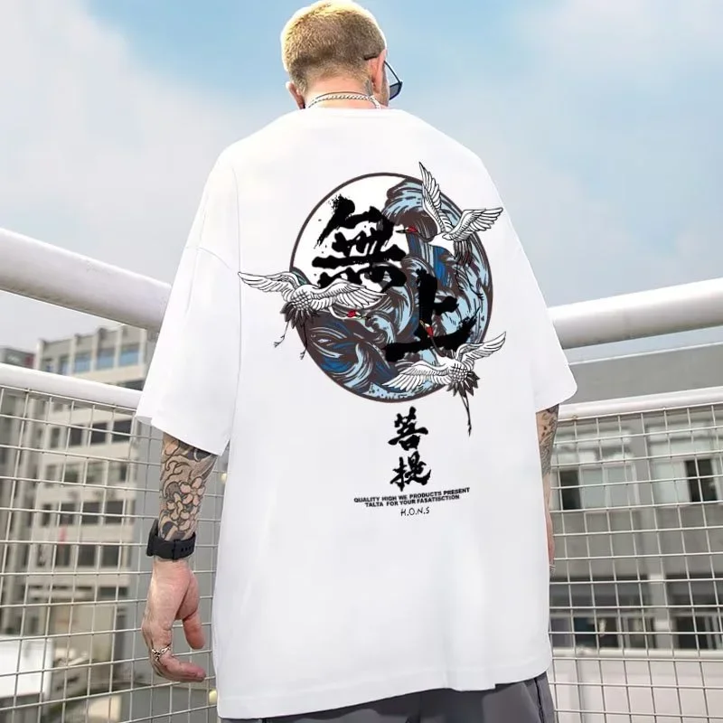 Cartoon Crane Print T Shirt Summer Men's Short Sleeve Funny T-Shirt Hip Hop Fashion Tee Tops Harajuku Y2K Streetwear Tshirt