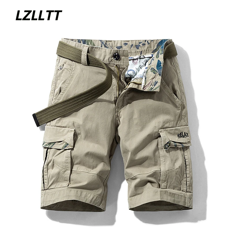 Summer Mens Multi Pockets Cotton Cargo Shorts Men Fashion Solid Quick Dry Shorts Men Outdoor Breathable Military Shorts Male Hot