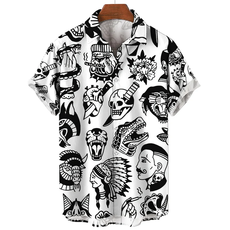 Men's Summer Floral Oversized Hawaiian Short Sleeve Shirt Y2k Casual Goth Custom Human Elements Street Style Original Clothing