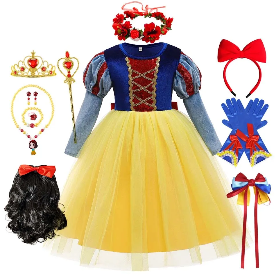 Snow White Princess Dress For Girl Party Costume Vestidos Kids Carnival Birthday Party Children's Velvet Tulle Ball Gowns