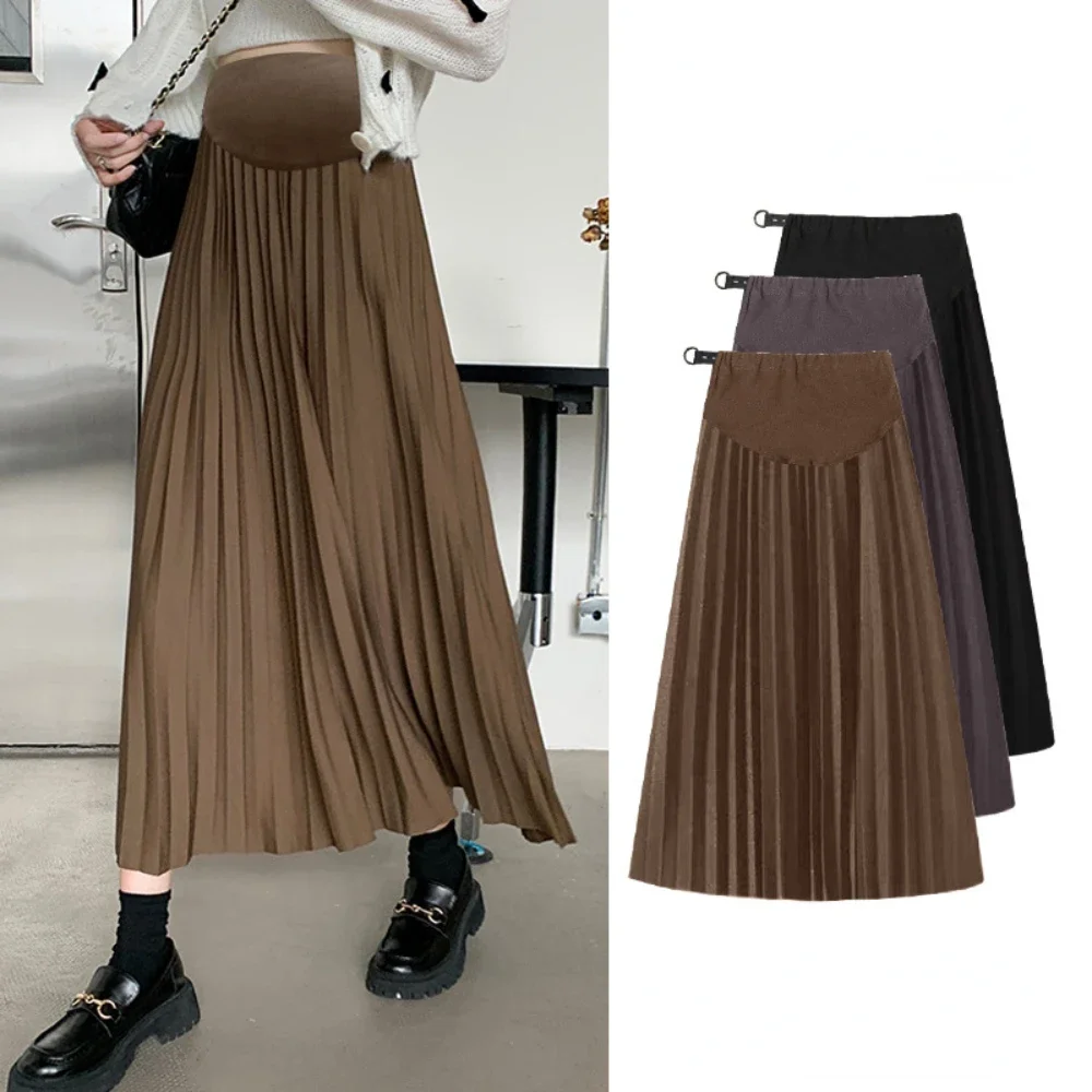 2023 Autumn Winter Pleated Thick Warm Maternity Skirts Elastic Waist Belly Casual Clothes for Pregnant Women Pregnancy vestidos