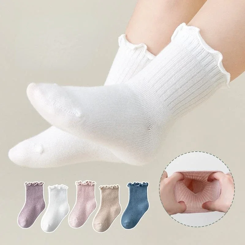 Baby Soft Breathable Toddlers Girls Frilly Infant Socks Cotton Baby Ankle Sock Solid Pattern Children School Mid-calf Socks 0-8Y