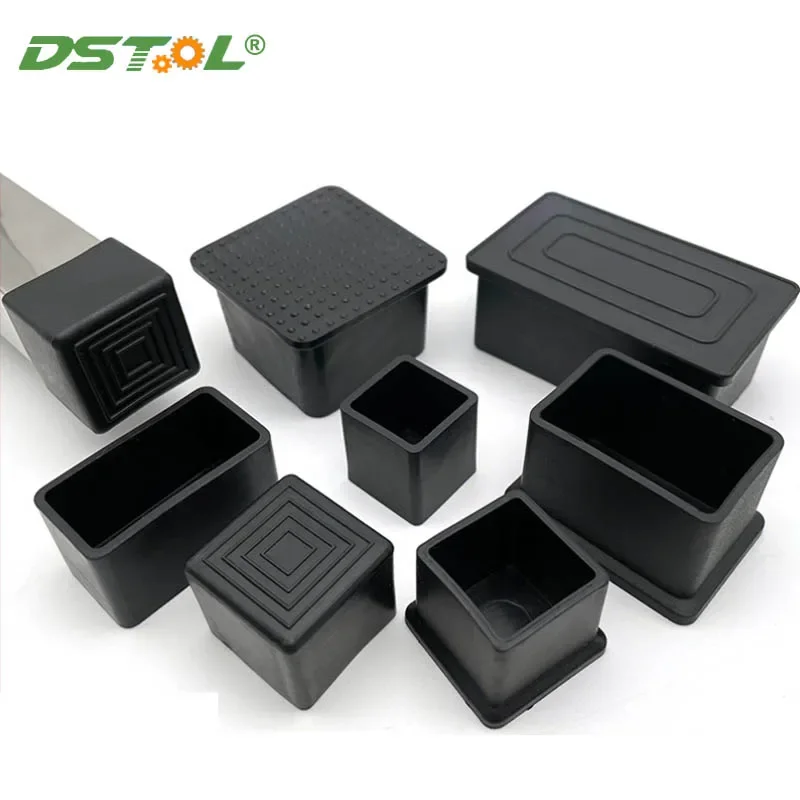 Square Plastic Chair Leg Caps Non-slip Table Foot Black Dust Cover Socks Floor Protector Pads Pipe Plugs Furniture Leveling Feet