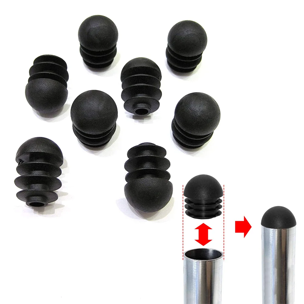 Main 10pcs Furniture Steel Pipe Round Rubber Insert Plug Black End Caps Tube Spherical Head Chair Leg Caps Tube Hole Plugs Dust Cover image