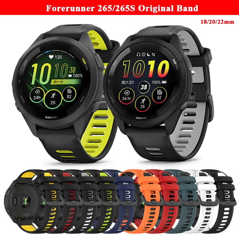 Original Silicone Strap for Garmin Forerunner 265/265s/245 Official Silicone Band for Garmin Venu/Vivoactive4 3 Strap 18/20/ 22