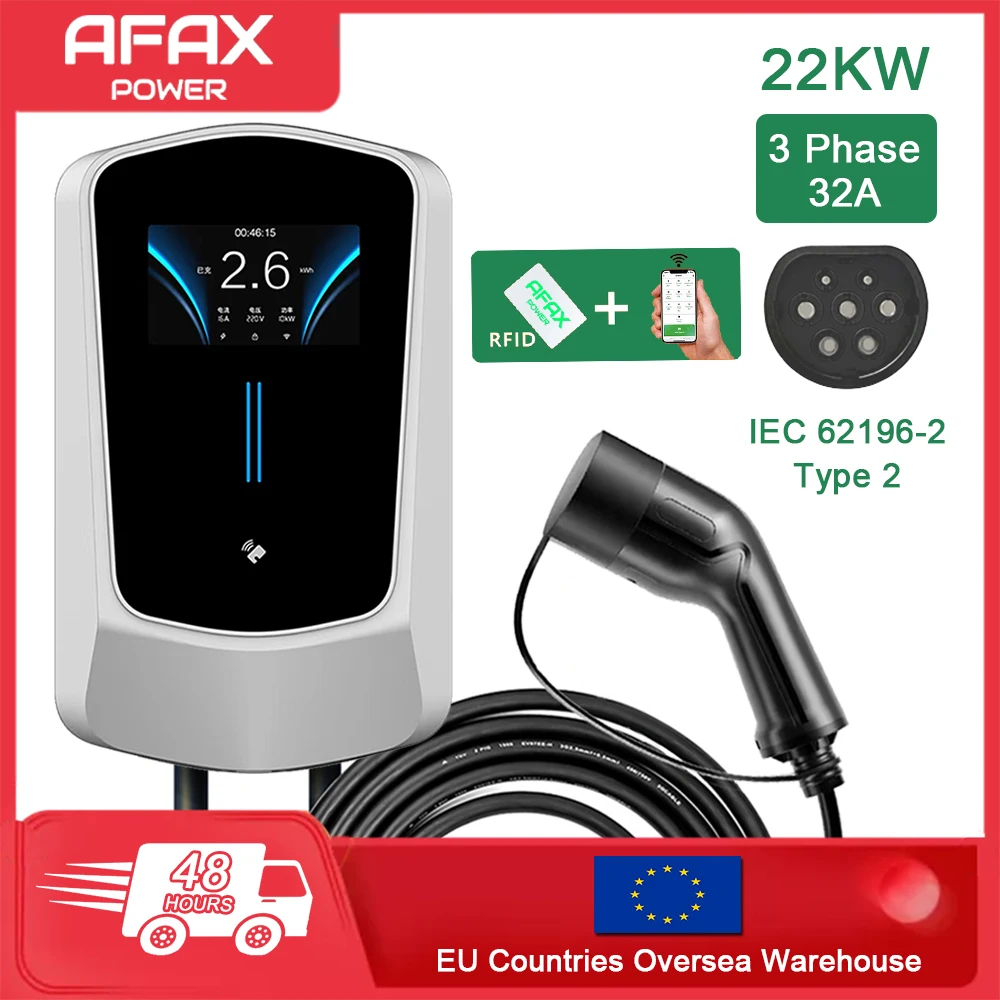 Main AFAX EV Charger Type2 32A EVSE Charging Cable Type2 7.6/11/22KW Type2 Cable EU Plug Controller Wallbox for Electric Car image