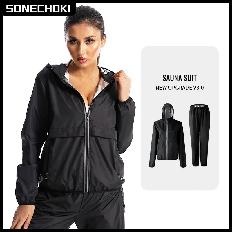 Main New Sauna Suit Women Gym Clothing Sets for Sweating Weight Loss Female Sports Active Wear Slimming Full Body Tracksuit Fitness image