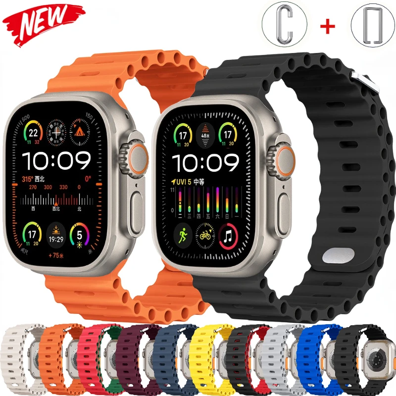 Ocean strap For Apple Watch Ultra 2 Band 49mm 9 8 7 45mm 41mm Silicone Bracelet Wristband iWatch 6 5 4 3 SE 44mm 40mm 42mm band