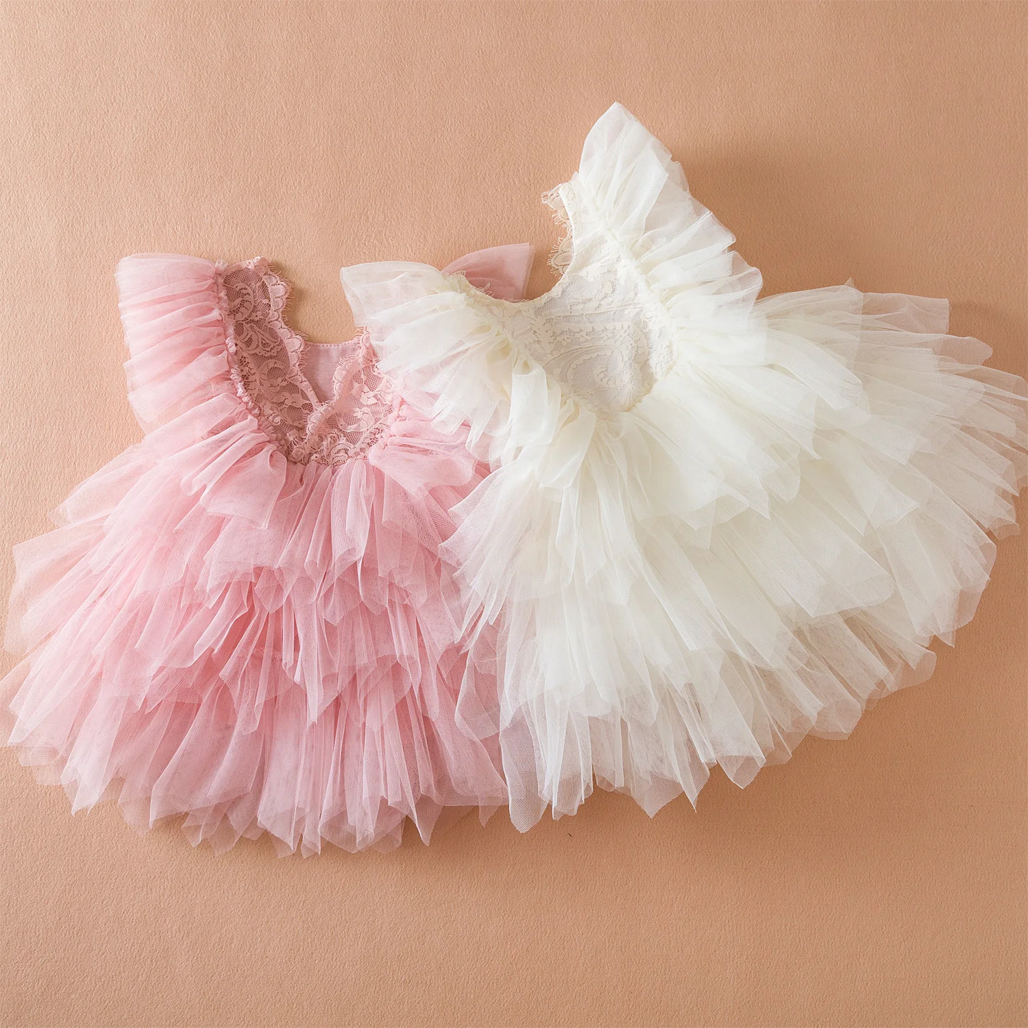 Summer Girls Birthday Dresses Pink Tulle Formal Event Costumes Girls First Communion Dresses Kids Dresses