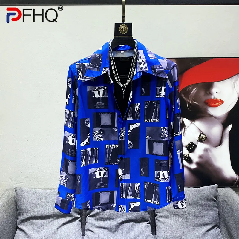 PFHQ 2023 Summer New Fashion Shirts For Men Turn-down Collar Single Breasted Printing Loose Men's Blouse Clothing Tide 21F3492