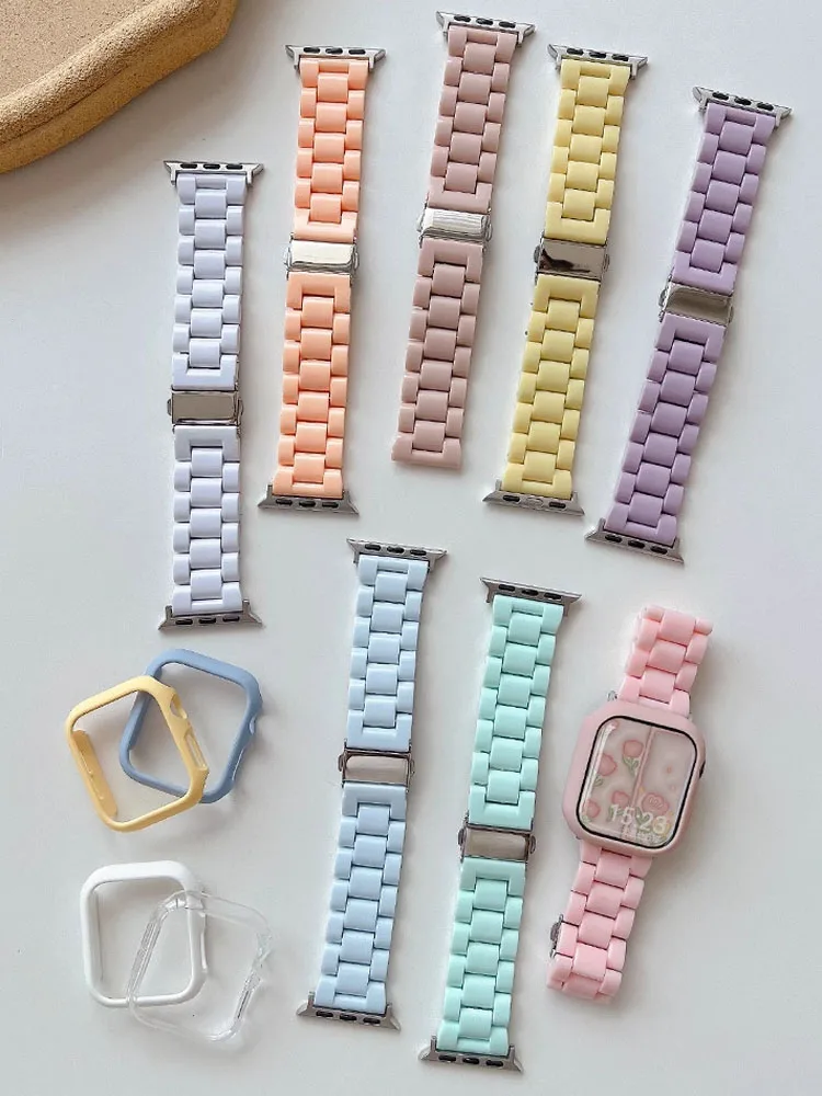 Main strap For Apple Watch band 44mm 40mm 41mm 45mm 49mm 38 45 mm stainless steel candy color iwatch Series 8 7 6 SE 5 3 9 Ultra Band image