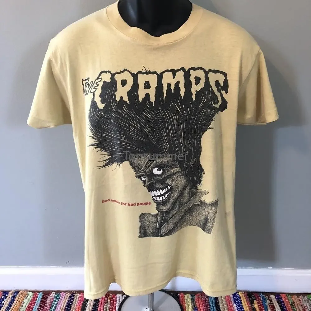 80S The Cramps Bad Music For Bad People Shirt Vintage Band Tee Punk Rock Horror Goth Psychobilly Concert Tour Promo