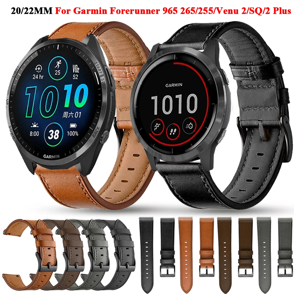 22 20mm Leather Band Straps For Garmin Forerunner 265 965 255 255M 245 645 158 55/Venu 2 Plus/Vivoactive 4 3/Venu2 SQ 2 Bracelet