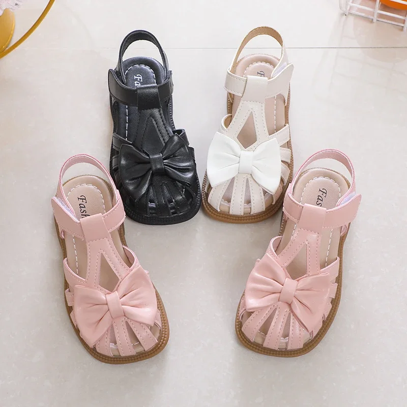 Baby Sandals for Girl Peep-toe Breathable Bow-knot Princess Children Fashion Soft 2024 Summer New Girls Sandals Cute Versatile