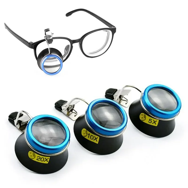 5X 10X 20X Eyeglass Magnifier Clip-On Eye Loupe Magnifying Lens Portable Eyepiece Process Operation Watchmakers Repair Tool