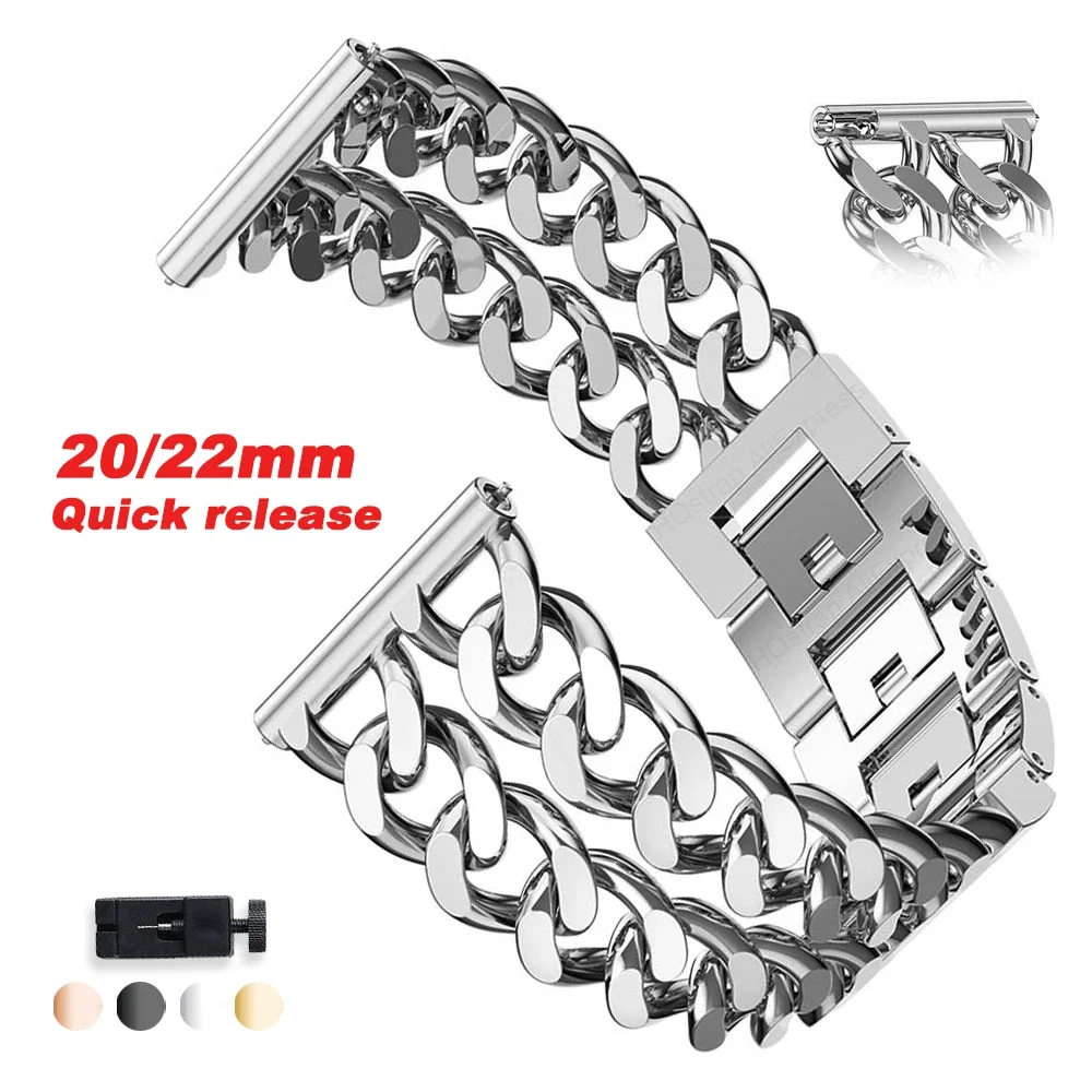 20mm 22mm Chain Metal Watchband Universal Smartwatch Replacement Strap for Samsung Watch3 for Huawei Watch Band Amazfit Bracelet