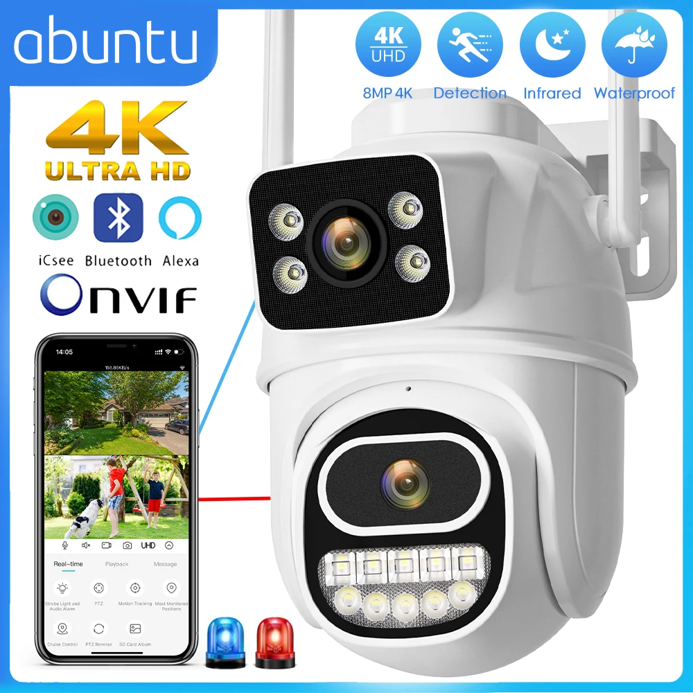 8MP 4K WIFI IP Camera Dual Lens PTZ Surveillance Camera Outdoor Waterproof  Security Portection IR Color Night Vision Smart Home