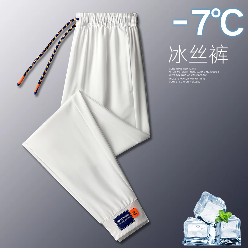 2023 Men's Sweatpants Ice Silk Summer Stretch Jogger Pants Straight Cool Sports Training Trousers Male Large Size