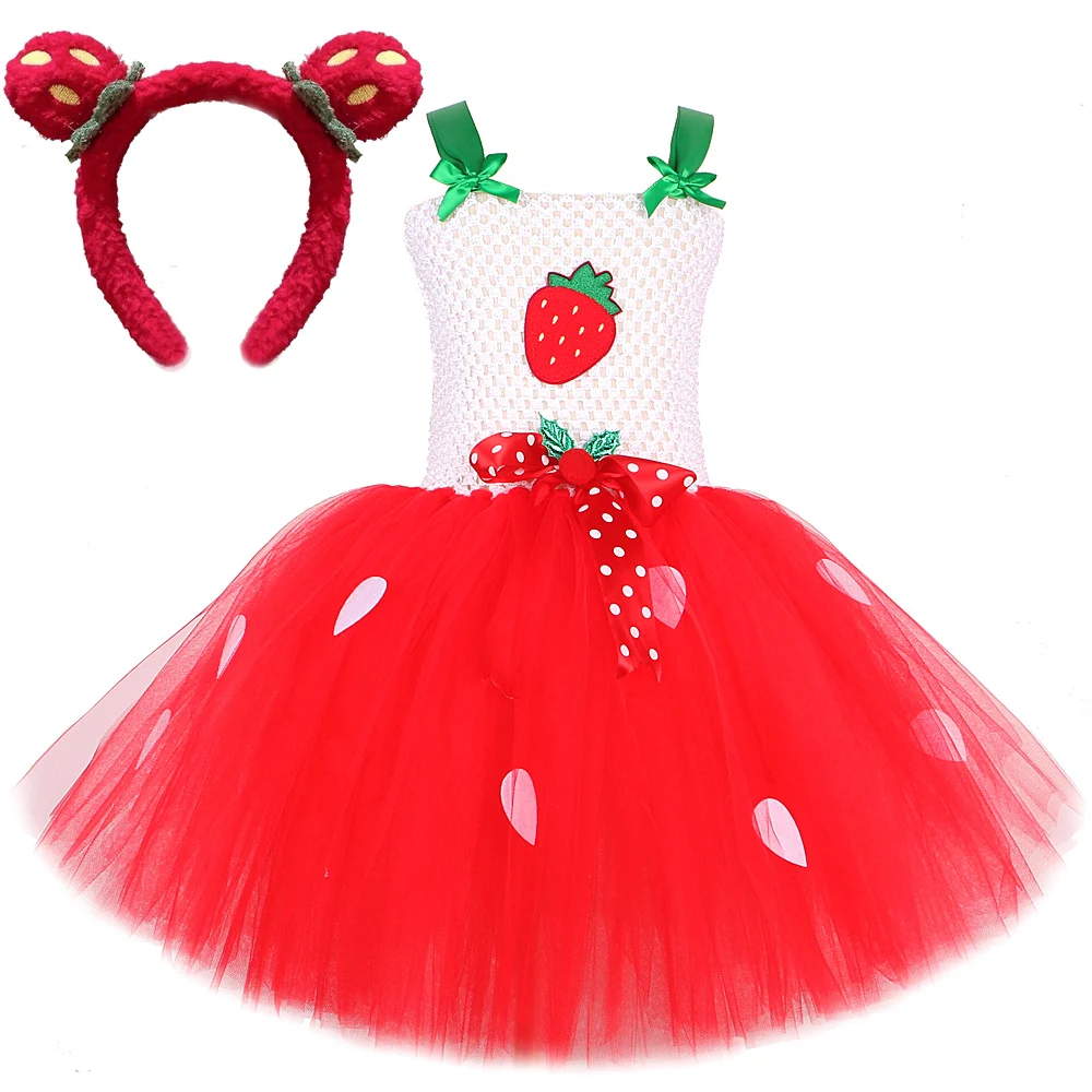 Cute Strawberry Tutu Dress for Baby Girls Christmas Halloween Costumes for Kids Birthday Party Outfit Child Cake Smash Clothes