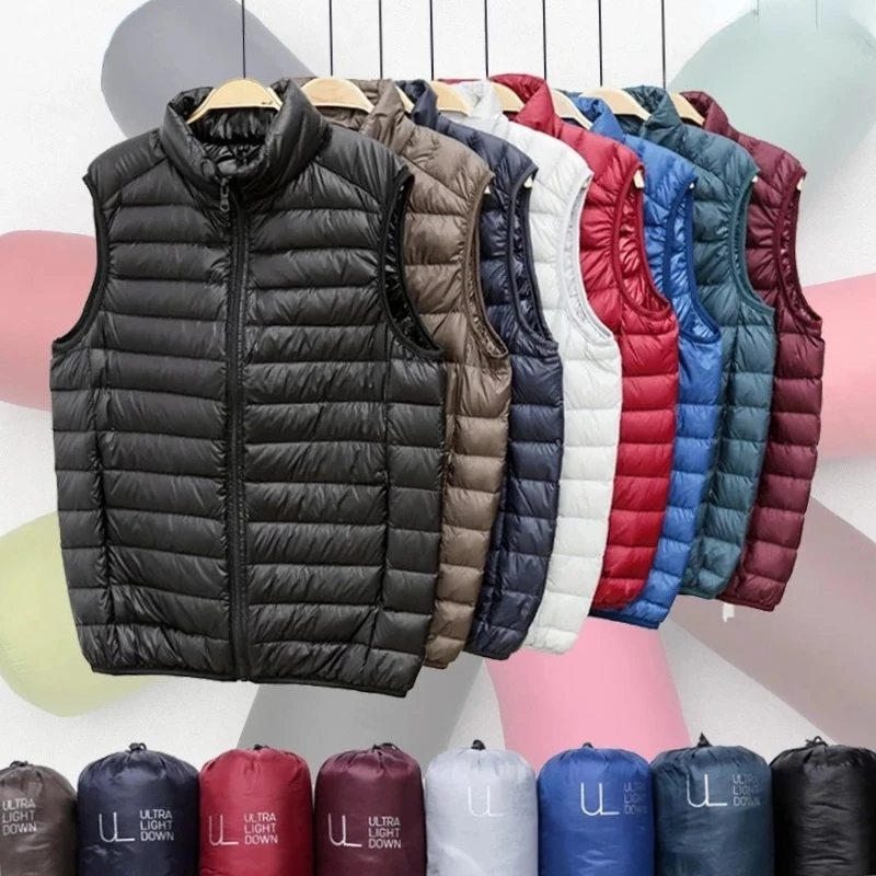 New Autumn Winter Men Duck Down Vest Coat Ultra Thin Lightweight Down Jacket Waistcoat Ultralight Sleeveless Puffer Vest Jacket